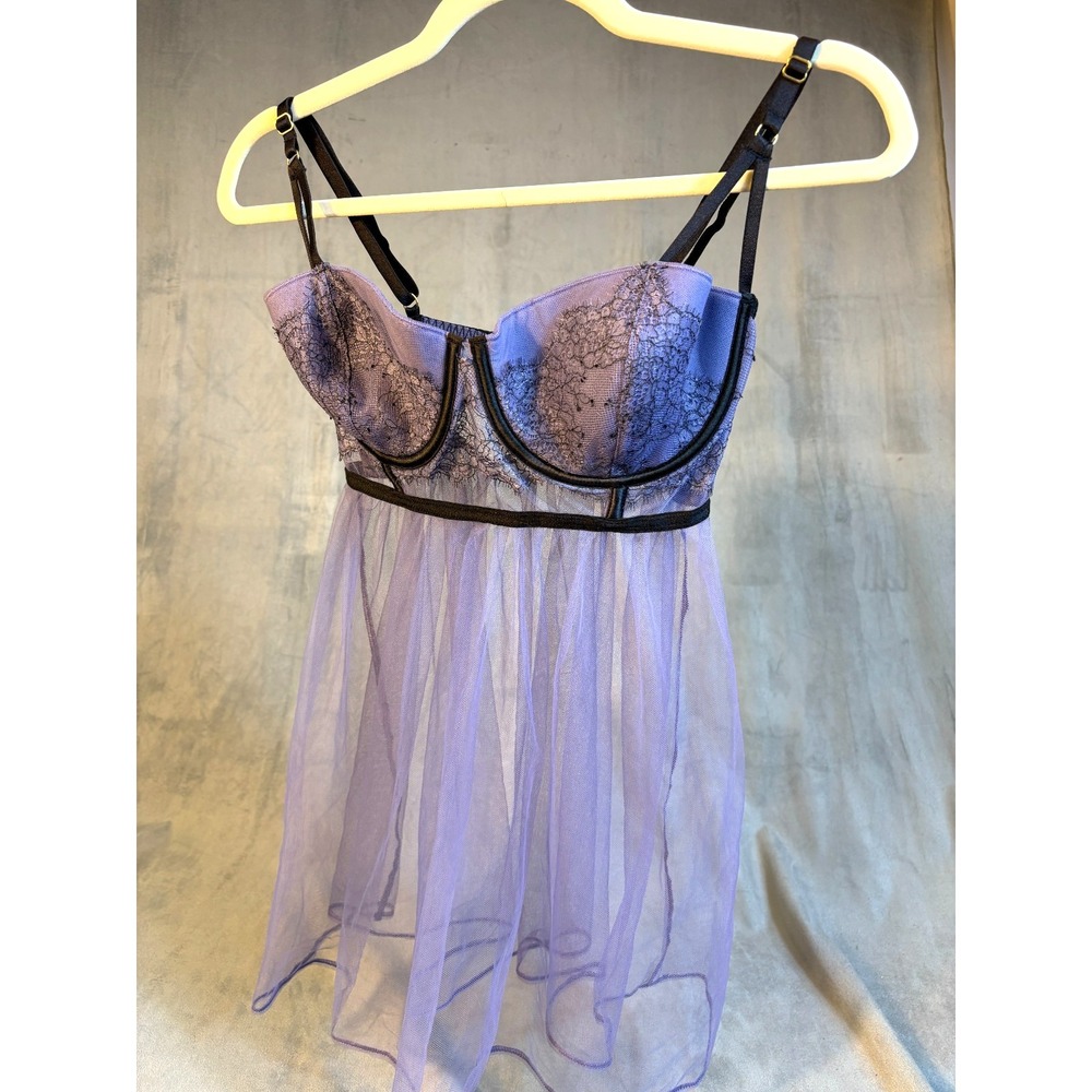 Victoria's Secret Very Sexy Violet Babydoll Sheer Negligée Bra Coquette 36D